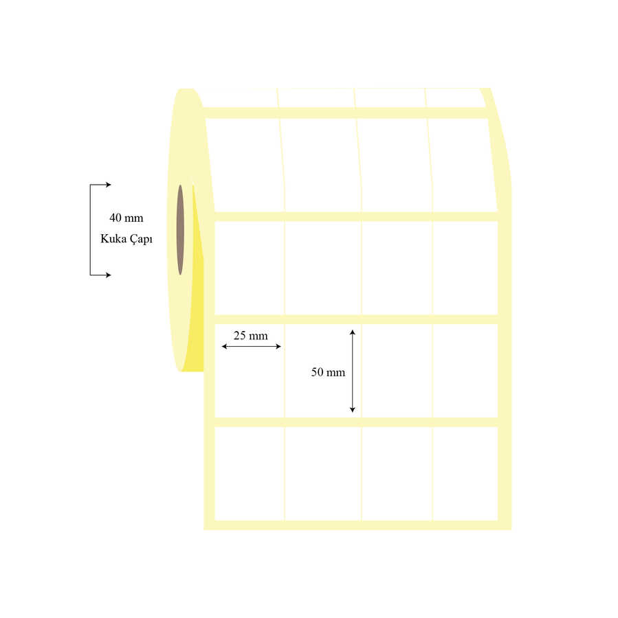 25mm x 50mm 4 Lü Bitişik PP Opak Etiket